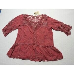 Democracy Dusty Rose Crochet EmbroideredmAccents Boho Coachella Western Flowy